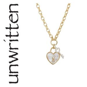 🌟 Unwritten CZ Mother of Pearl Stone Heart and Key Necklace